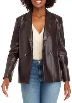 Wonderly Women's Double Breasted Faux Leather Blazer, Brown, Small | Belk