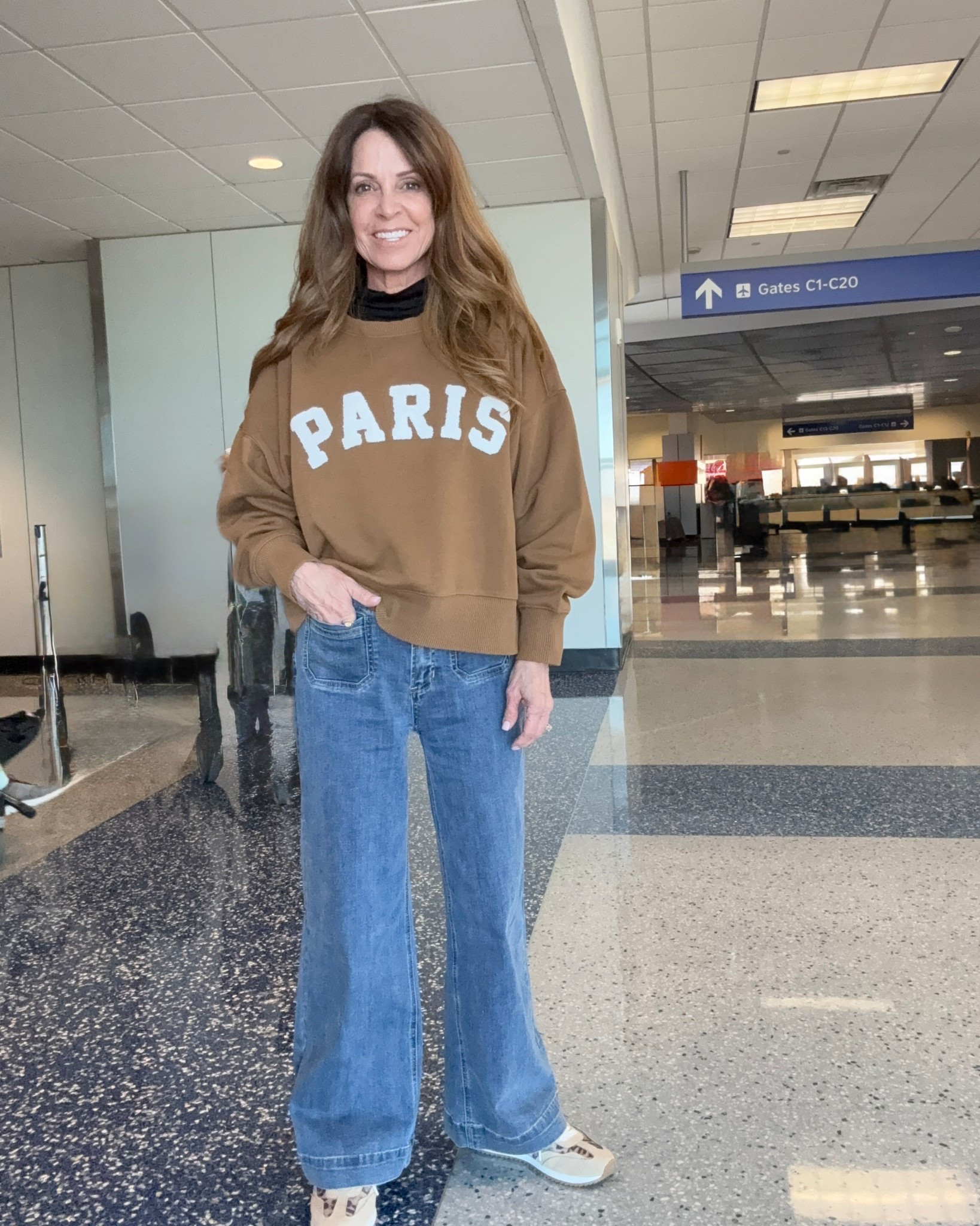 Travel day outfit! Paris boxy fit sweatshirt with jeans and leopard sneakers. Wearing size small sweatshirt. Jeans are not available on LTK, so I put some alternatives. I wear size 2. 

Travel outfit
Casual outfit

#LTKStyleTip #LTKFindsUnder50 #LTKOver40