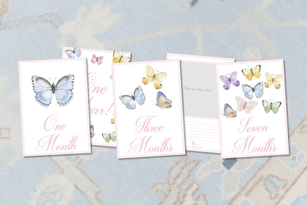 Butterfly Girl Monthly Milestone Cards / Grandmillennial Watercolor Month Photo Cards / Watercolo... | Etsy (US)