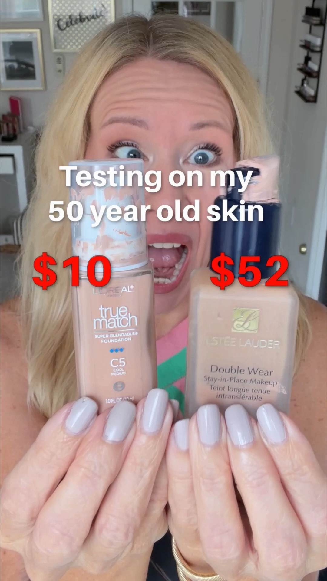 😳TESTING a $10 foundation vs a $52 foundation on 50 year old skin! 
You know what? The Estée Lauder Double Wear used to be my HOLY GRAIL FOUNDATION for many years and I was bummed when they recently reformulated it, so on a whim I bought the L'Oreal True Match and now I am thinking: why did I spend so much money all these years when a $10 foundation is doing the exact same thing? I even like it a little bit more because it is thinner and applies easier. I also found an exact color match (Estée Lauder 4C1 is a perfect match to the  L'Oreal C5- a cool medium with rosy undertones)! 

So happy about my find! Medium buildable coverage, looks natural, does not enhance wrinkles or pores and gives a semi-matte finish- neither too matte nor too dewy. It even contains Hyaluronic Acid. It comes in 47 shades! I highly recommend!!!

#LTKmorningroutine #LTKBeauty #LTKOver40