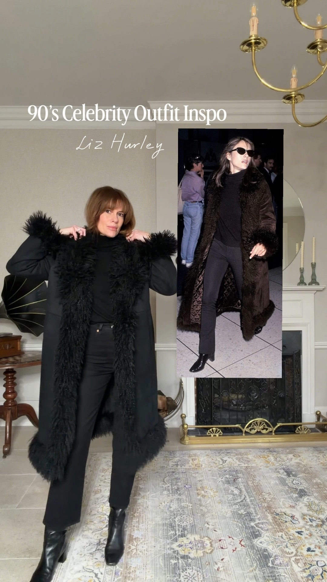 90’s Celebrity Outfit Inspo: Liz Hurley 
Penny lane coat
Black jeans
Black boots
Black turtle neck 

#LTKwinter #LTKstyletip #LTKuk
