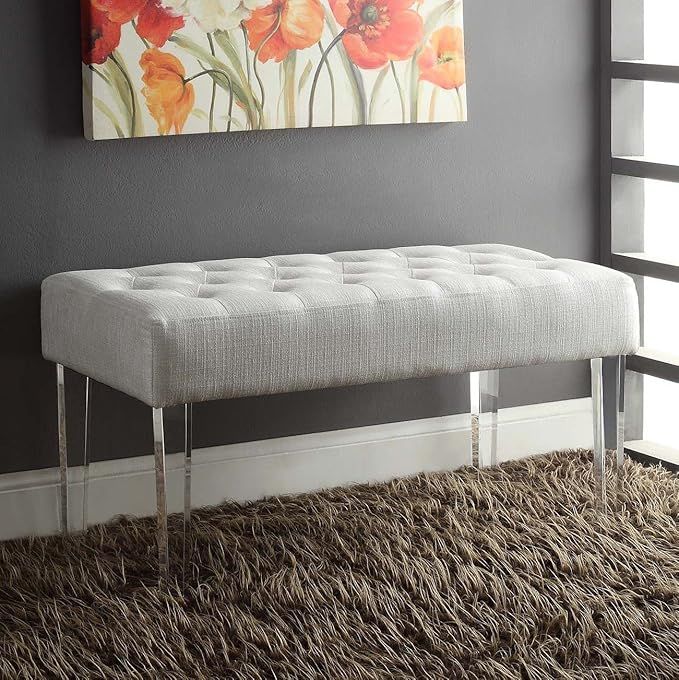 FurnitureMaxx Stefania White Fabric Acrylic Leg Bench | Amazon (US)