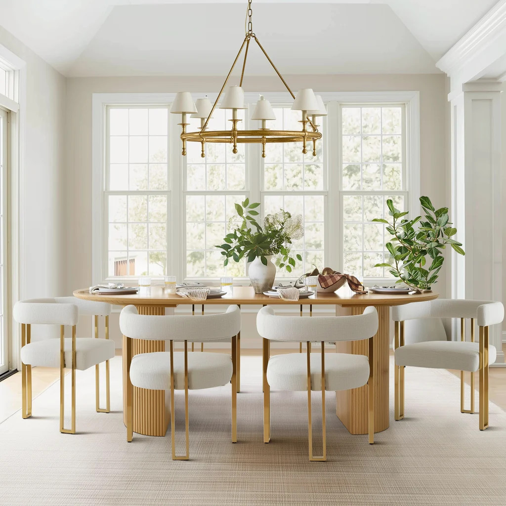 Mia 24" Modern Gold Chenille Dining Chair with Arms (Set of 6) | Pop Maison