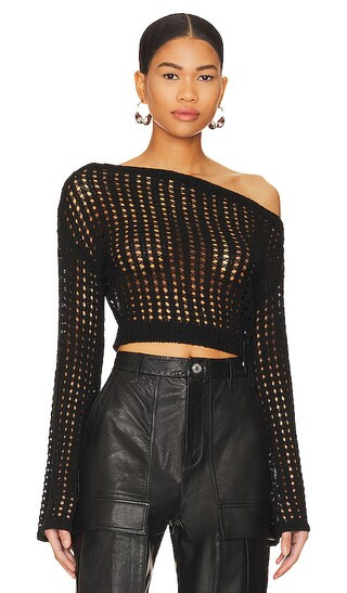 Odilie Crochet Off Shoulder Sweater in Black | Revolve Clothing (Global)