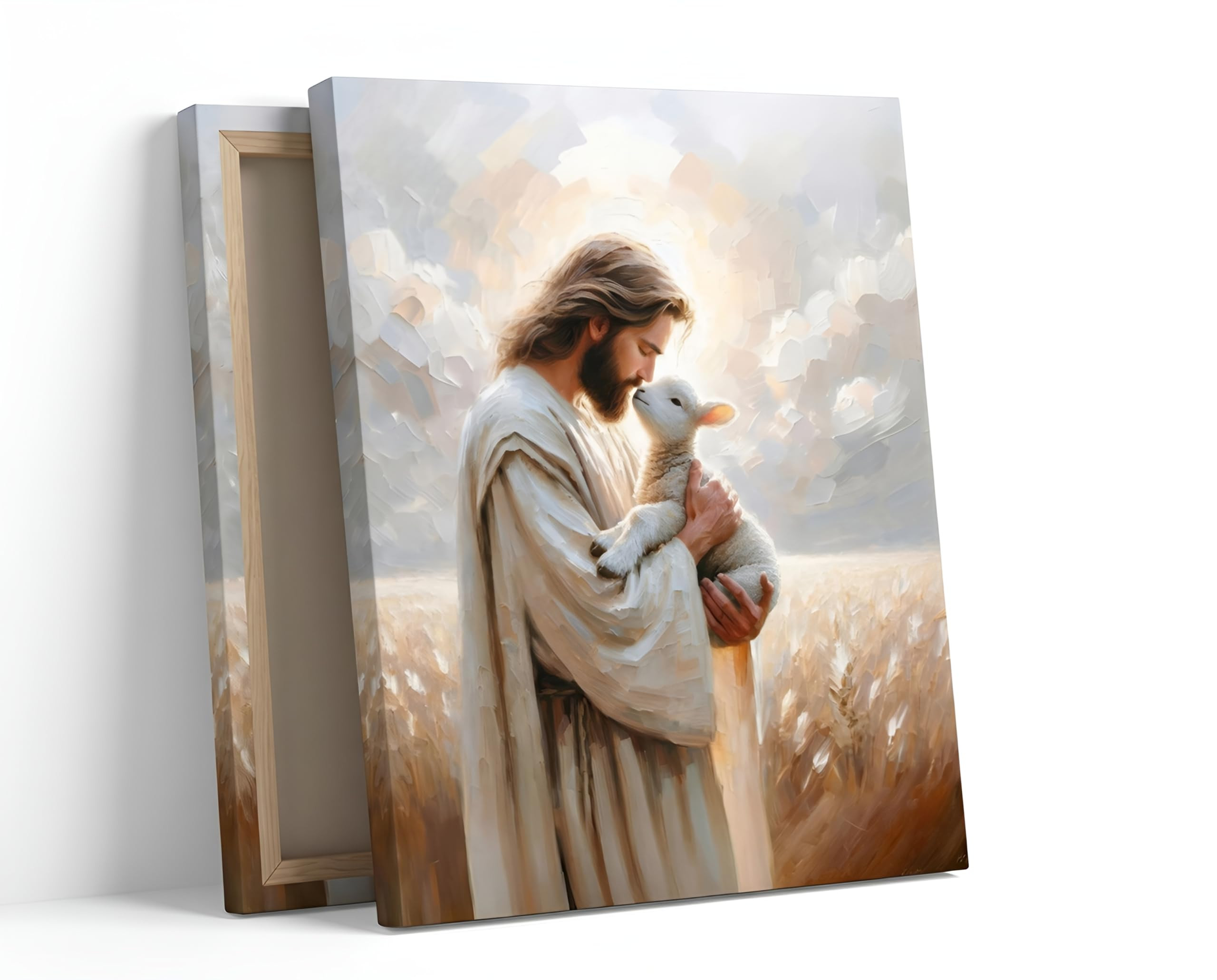 Jesus Holding Lamb Canvas Wall Art - Christian Religious Decor for Home Living Room Bedroom - 12x... | Amazon (US)