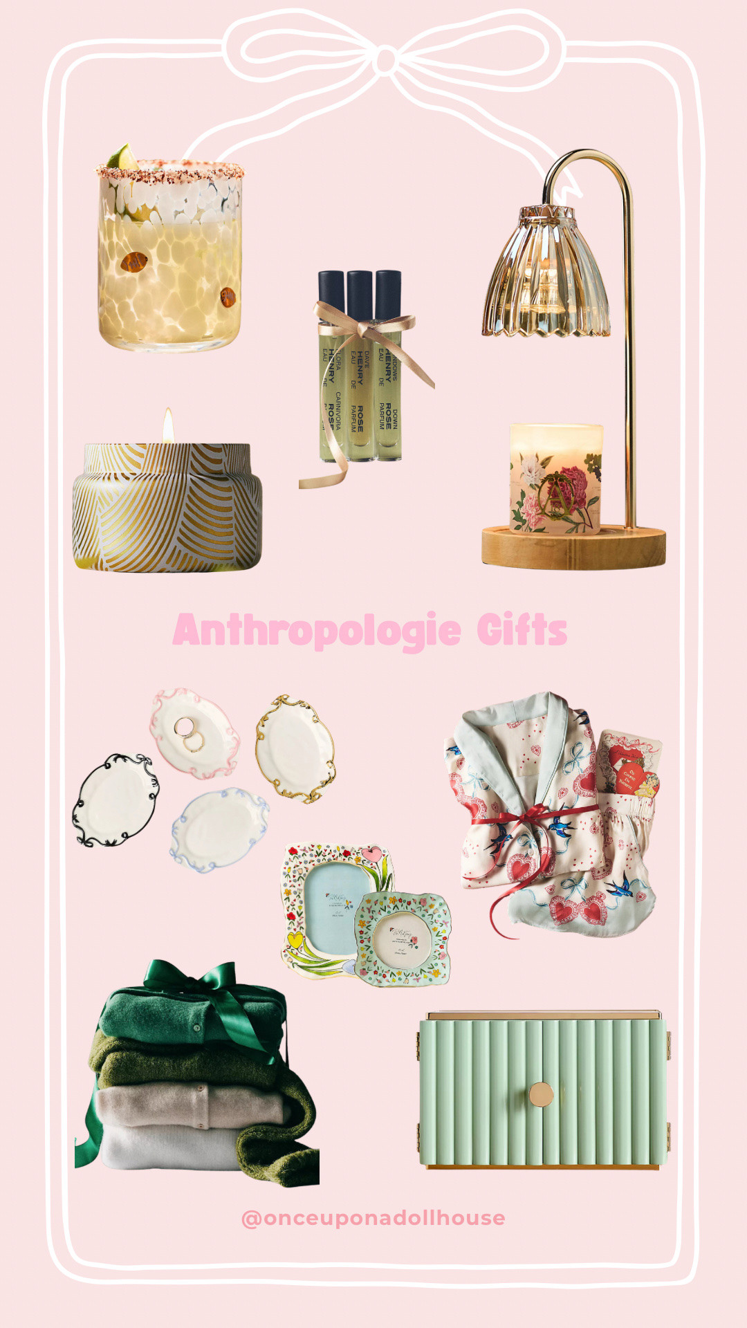 Anthropologie Gifts! 

Candle warmer, frame, trinket dish, pajamas, cardigan, glass, jewelry box 

#LTKGiftGuide #LTKHoliday #LTKBeauty
