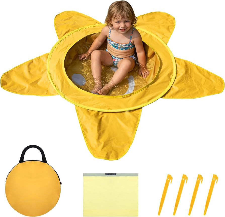 RunNico Pop Up Beach Pool, Portable Toddler Beach Pit with Water Bag and Storage Bag, Cute Shape ... | Amazon (US)