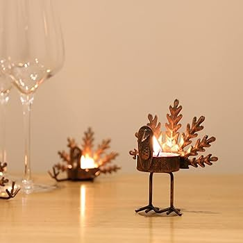 6 Pack Metal Turkey Tea Light Candle Holders, Thanksgiving Decoration | Amazon (US)
