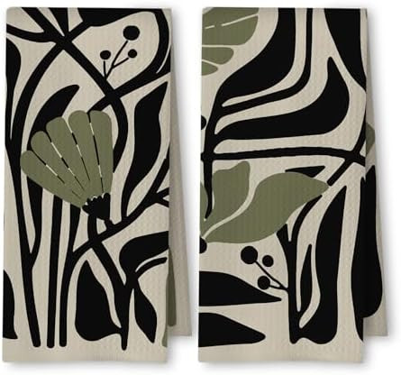 Abstract Dark sage Green and Black Boho Floral Kitchen Towels Set of 2, 70s Retro Groovy Botanica... | Amazon (US)