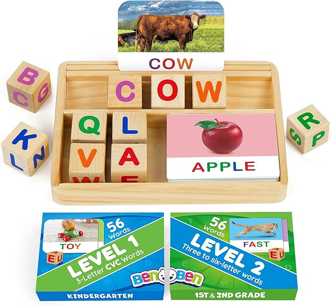 BenBen Spelling Games with Flash Cards, 112 Words, Montessori Toys for 3 4 5 6 Years Old Kids, Wo... | Amazon (US)