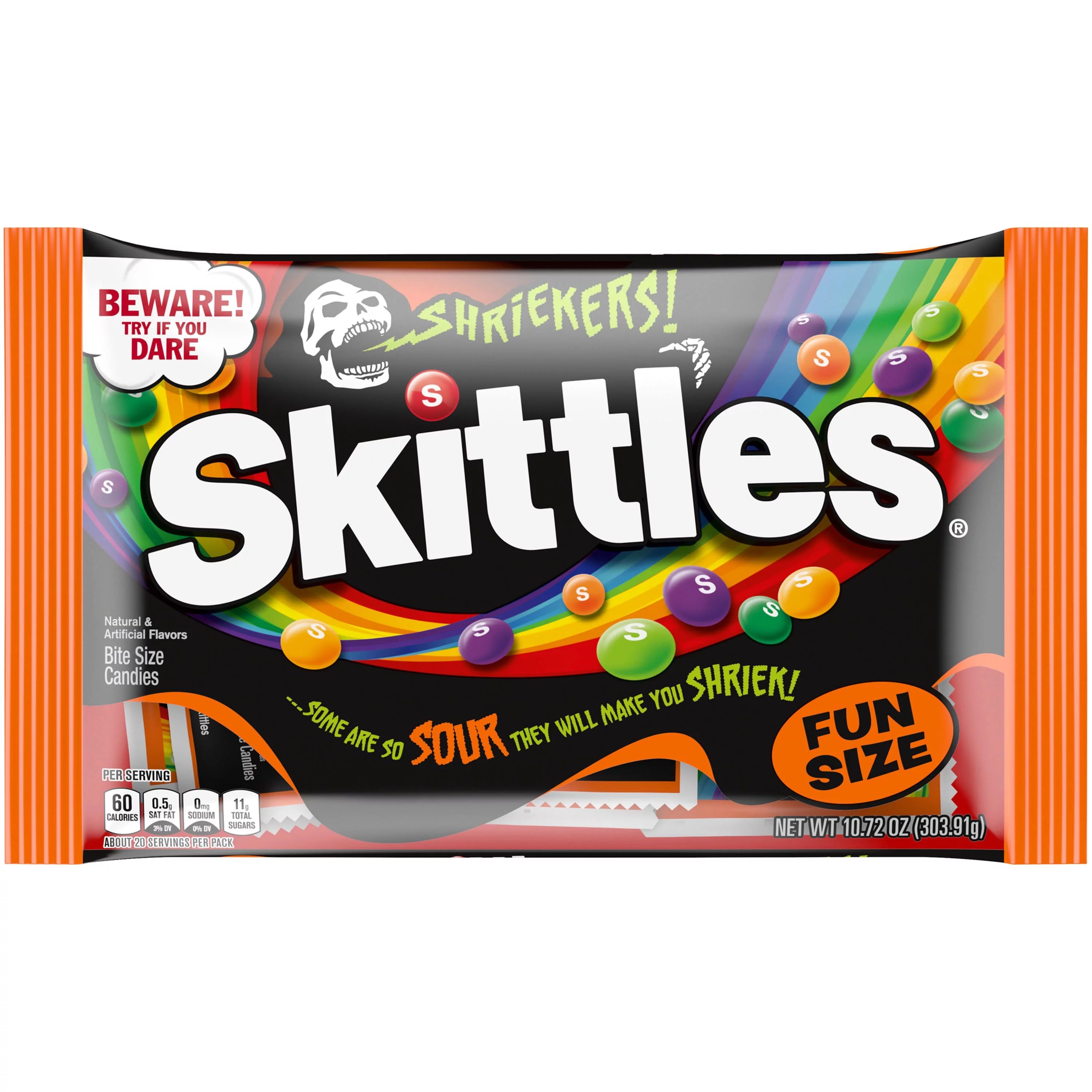 Skittles Shriekers Sour Halloween Chewy Candy Fun Size Bag - 10.72 oz | Walmart (US)