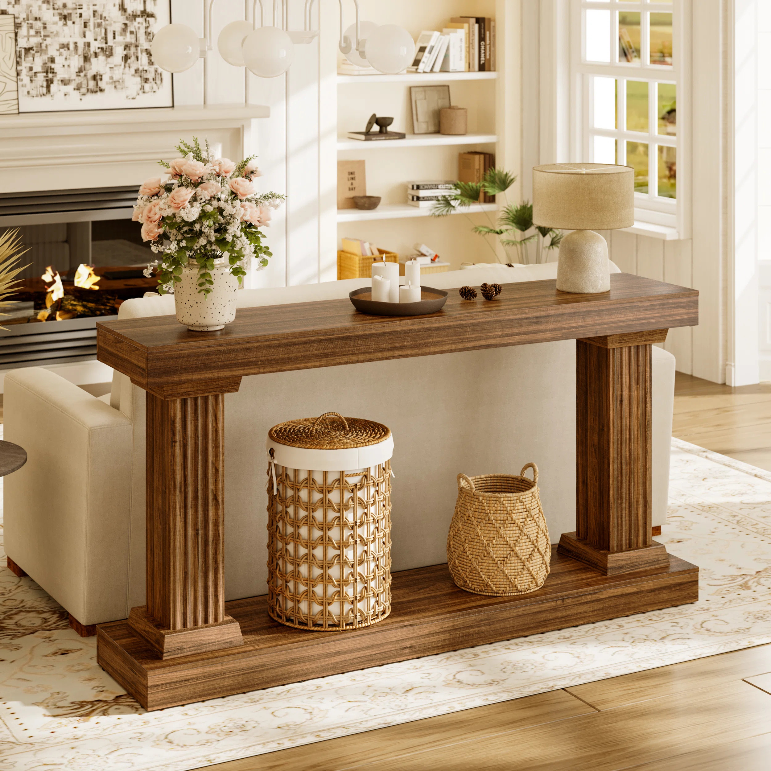 63" Long Console Table，Wooden Rectangular Sofa Table | Wayfair North America