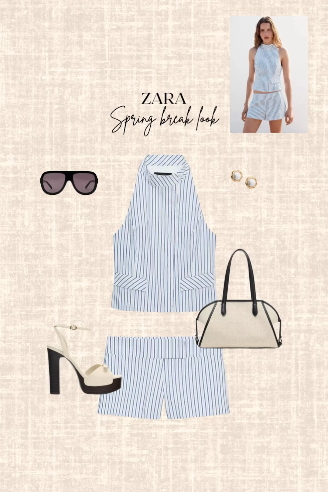 Zara Spring Break Look! 

Summer Stripes, halter top, shorts, bag, heels, sunglasses, earrings 

#LTKootd #LTKSeasonal #LTKPetite