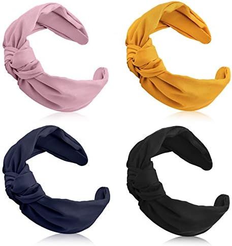 4 Pieces Wide Knotted Headbands Knot Hairband Solid Color Plain Headband Knot Turban Headband Twi... | Amazon (US)