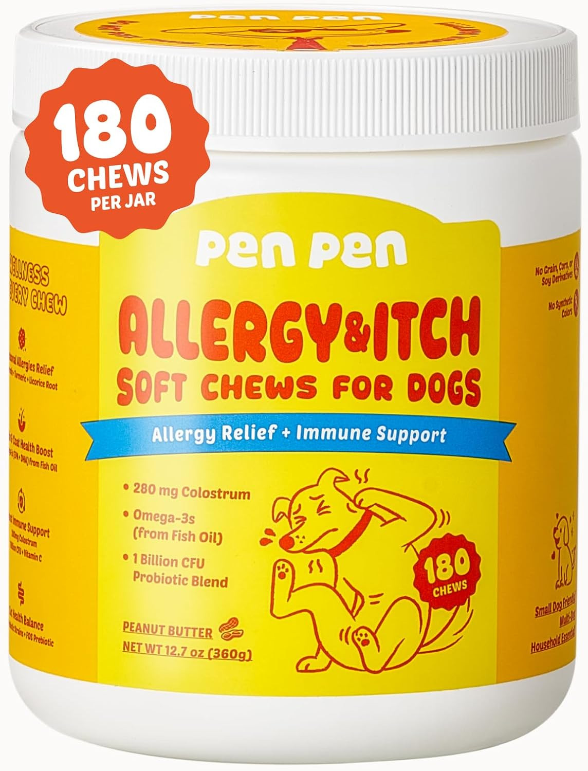 PENPEN Dog Allergy Chews - Anti-Itch & Itchy Skin Support for Dogs, Probiotics & Omega 3 (Fish Oil) for Immune & Gut Health - Peanut Butter Flavor - 180 Soft Chews | Amazon (US)
