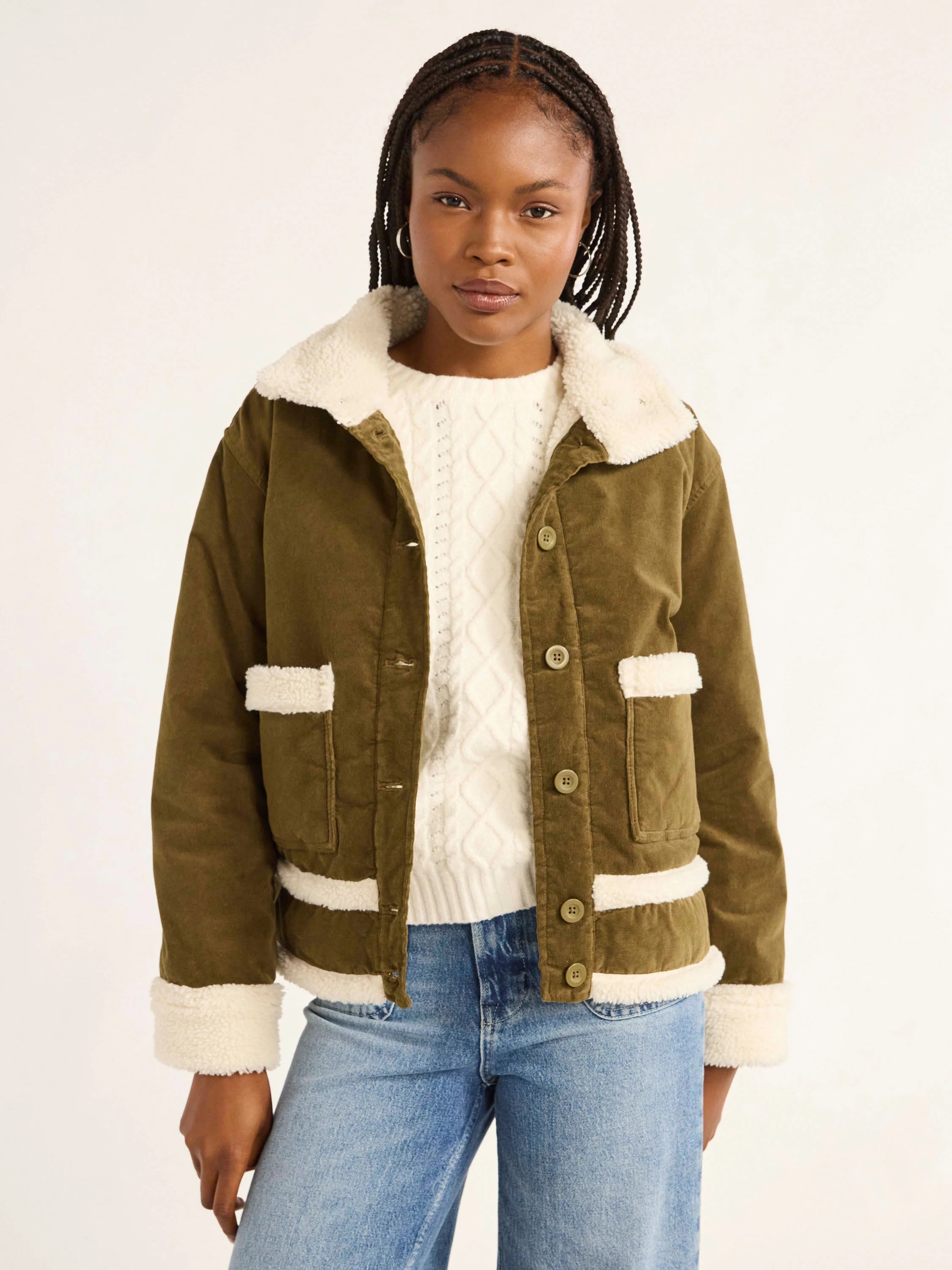 Free Assembly Women's and Women's Plus Corduroy Jacket with Faux Shearling Trim, Sizes XS-4X | Walmart (US)