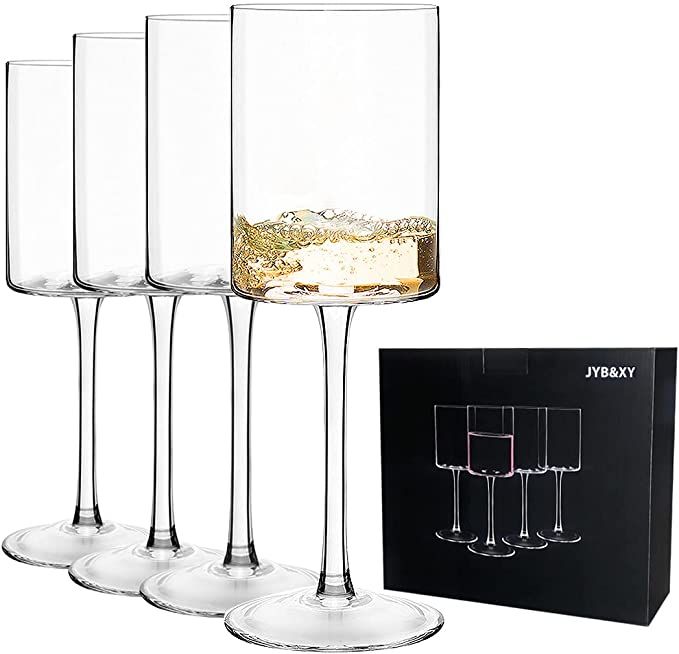 Red or White wine glasses 15oz Hand Blown Premium Crystal square wine glass set of 4 Unique Large... | Amazon (US)