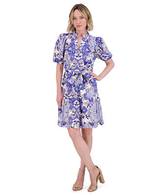 Women's Ruffle Neck Bubble-Sleeve Dress | Macy's