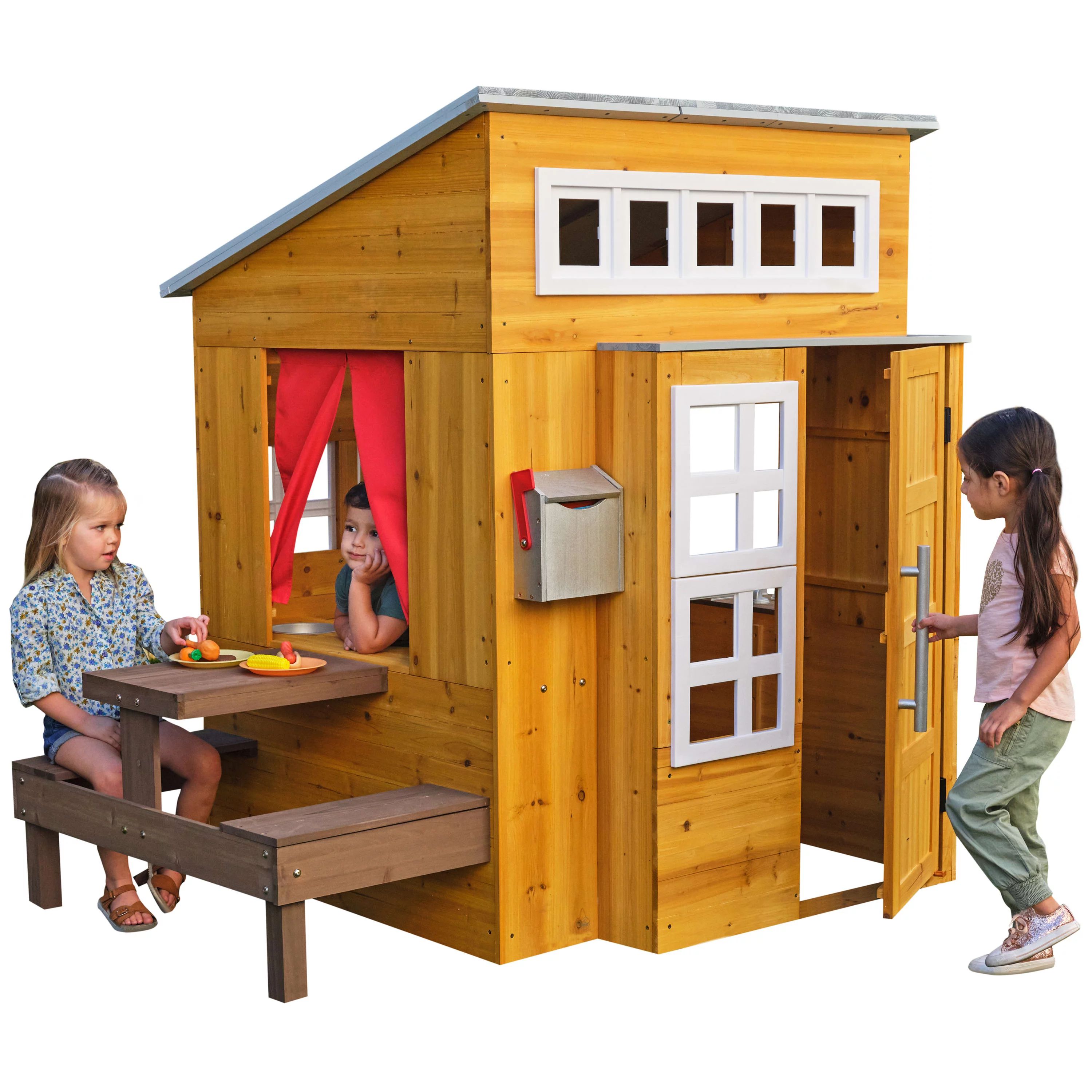 KidKraft Modern Outdoor Wooden Playhouse with Picnic Table, Mailbox & Grill - Walmart.com | Walmart (US)