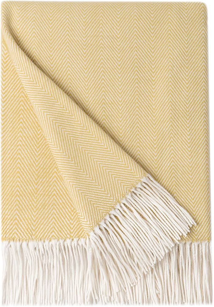 BOURINA Decorative Herringbone Faux Cashmere Fringe Throw Blanket Lightweight Soft Cozy for Bed o... | Amazon (US)