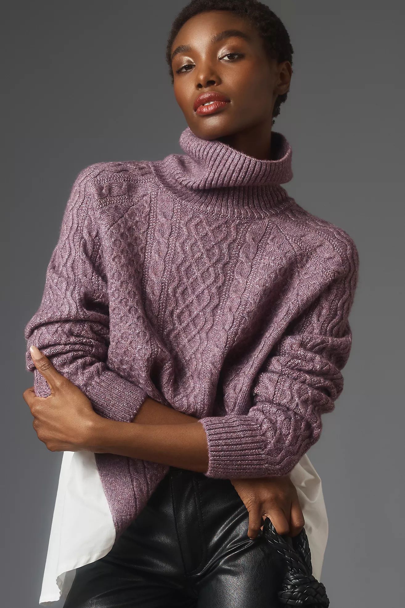 By Anthropologie Mixed Media Turtleneck Cable Sweater | Anthropologie (US)