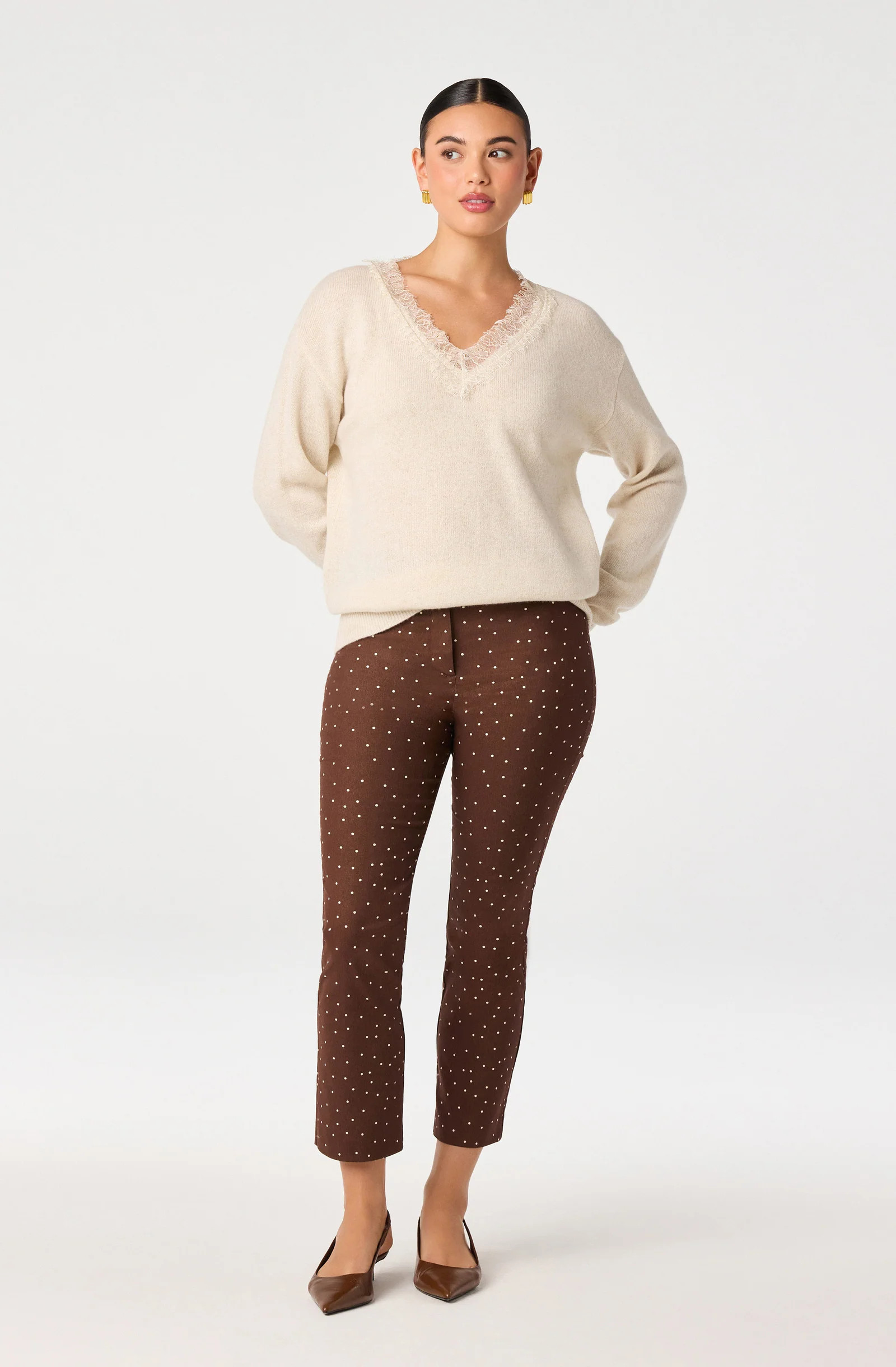 Alma Polka Dot Cropped Pants - Brown polka dot / XS | ASTR The Label (US)