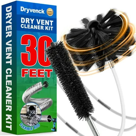 DRYVENCK 30Feet Dryer Vent Cleaner Kit , Dryer Vent Hose Cleaning Brush , Flexible Dryer Lint Remover , Synthetic Brush Head Use with or Without a Power Drill, Dryer Vent Cleaning Kit | Walmart (US)