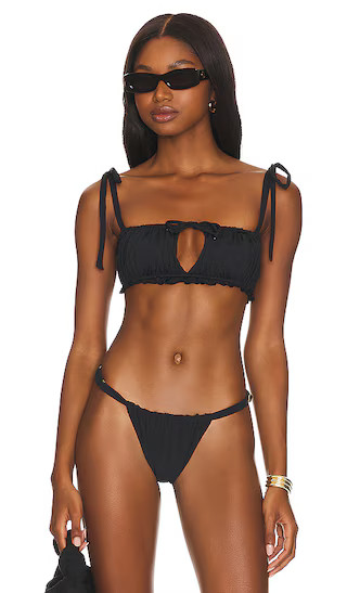 Ruched Ruffle Bikini Top in Black | Revolve Clothing (Global)