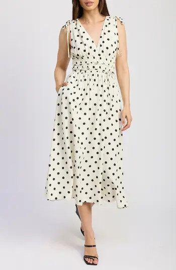 En Saison Harley Print Shirred Sleeveless Maxi Dress in Ivory Black at Nordstrom Rack, Size Medium | Nordstrom Rack