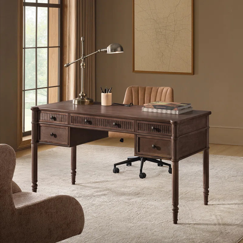 Hoai 55''W Transitional Fluted Simple Assembly Desk with Charging Station and Cable Management | Wayfair North America