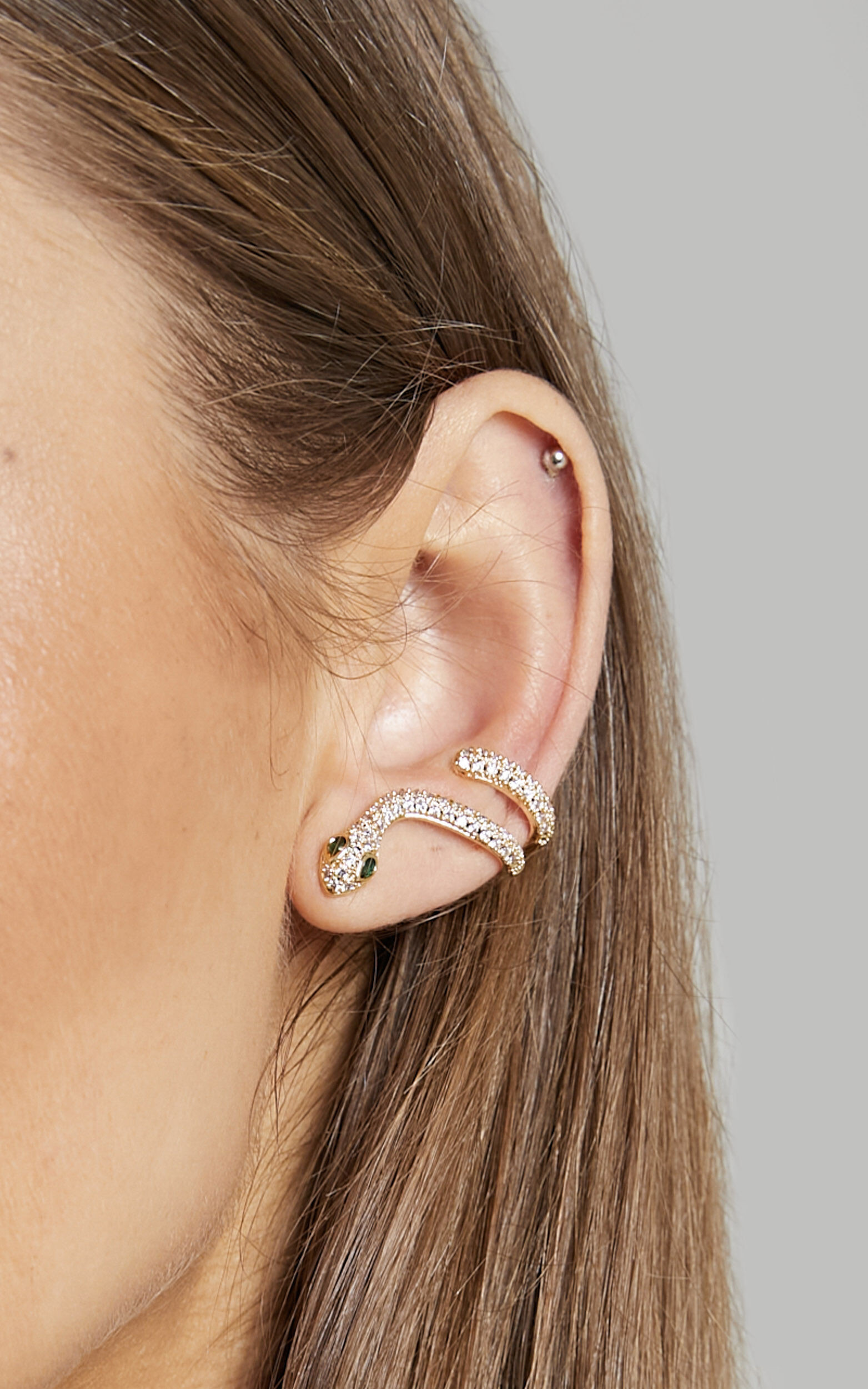 Lulah Diamante Snake Single Stud Earring in Gold | Showpo (US, UK & Europe)