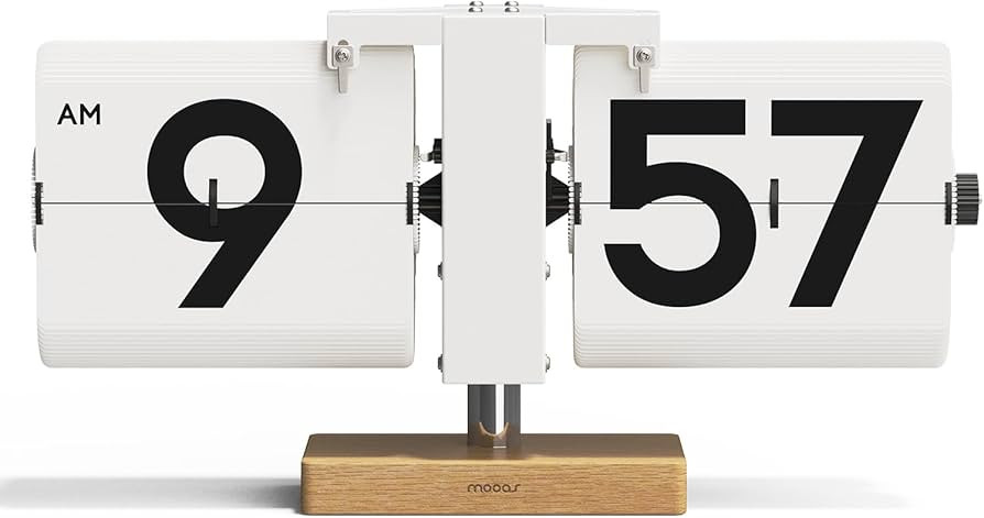 mooas Classic Modern Wood Big Flip Desk Clock (White), Retro Vintage Analog Design Auto Flip Cloc... | Amazon (US)