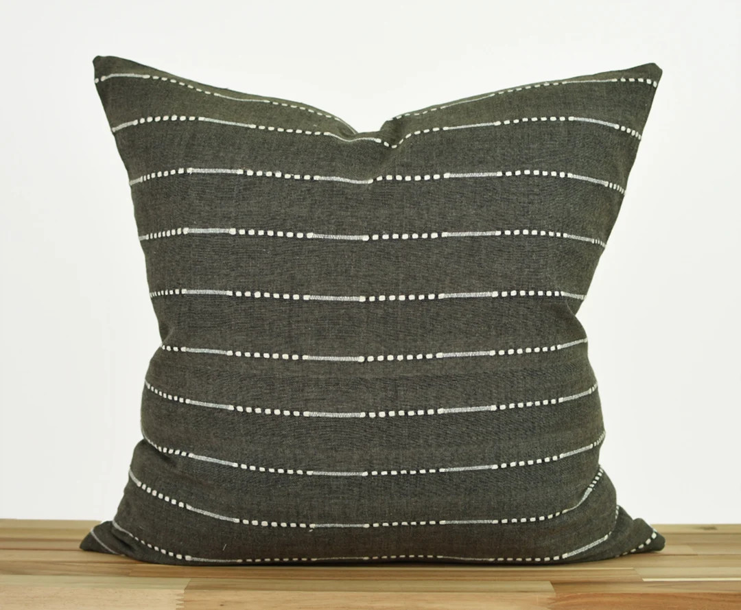 Dark Olive Green Striped Pillow Cover, Olive Green and Creamy White Striped Pillow, Green Striped... | Etsy (US)