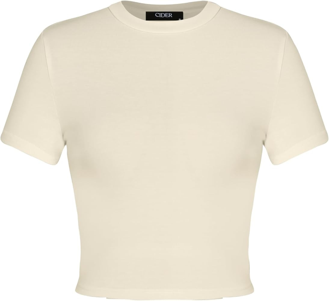 CIDER Essential Womens Summer Tops Short Sleeve Slim Fit Baisc T-Shirt for Women 2024 Crop Cute Y... | Amazon (US)