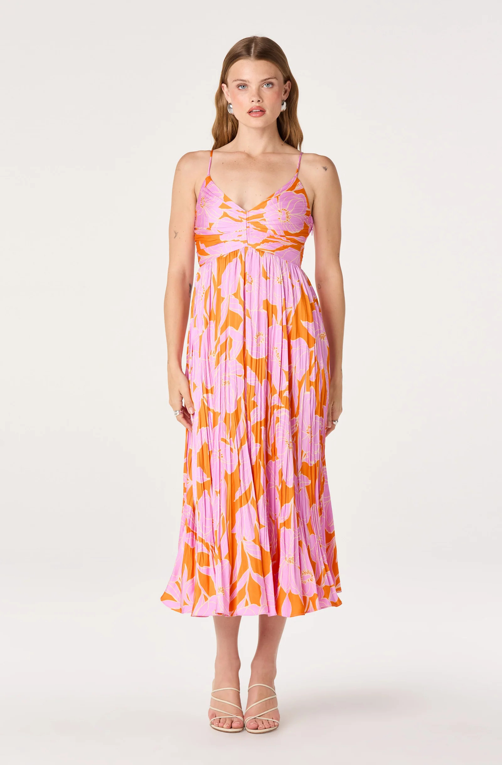 Maeve Pleated Satin Midi Dress | ASTR The Label (US)