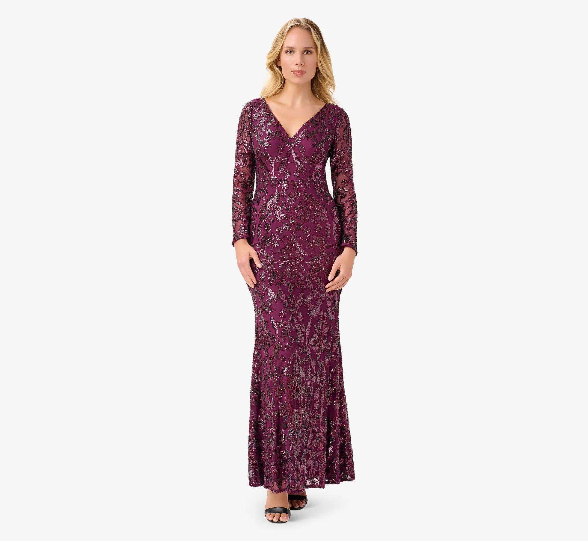 Stretch Sequin Gown In Cassis | Adrianna Papell