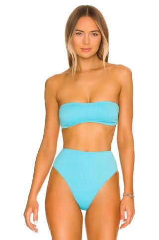Frankies Bikinis Jean Plisse Beandeau Bikini Top in Aquamarine from Revolve.com | Revolve Clothing (Global)