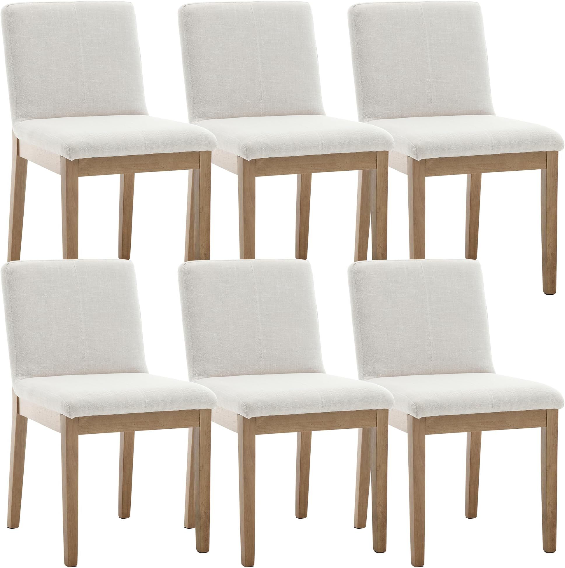 Comfy Modern Dining Chairs Set of 6, Linen Beige Armless Dining Room Chairs with Solid Wood Legs, Mid Century Upholstered Dining Chair for Kitchen, Restaurant, Cafe | Amazon (US)