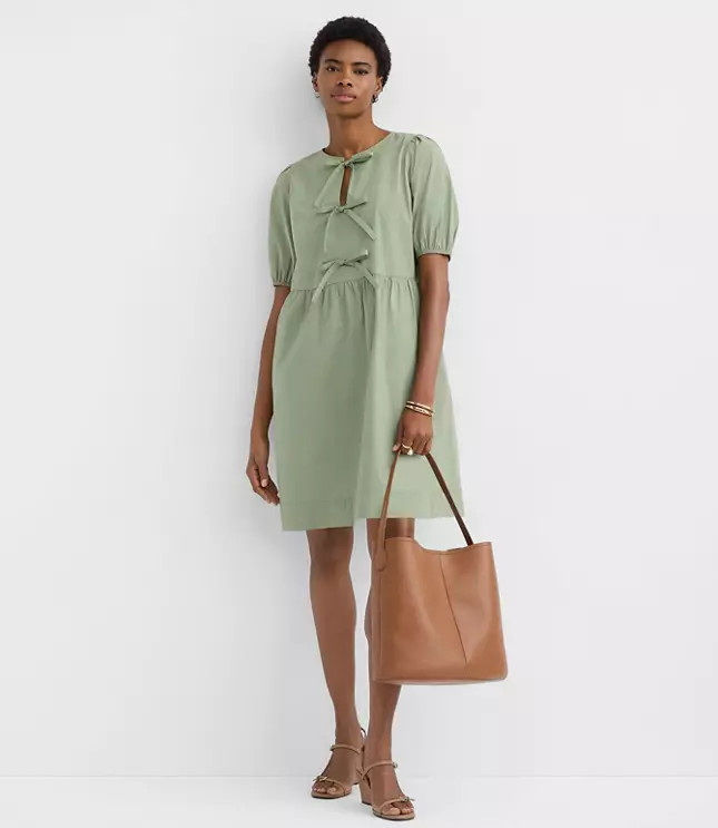 Poplin Bow Mini Pocket Dress | LOFT