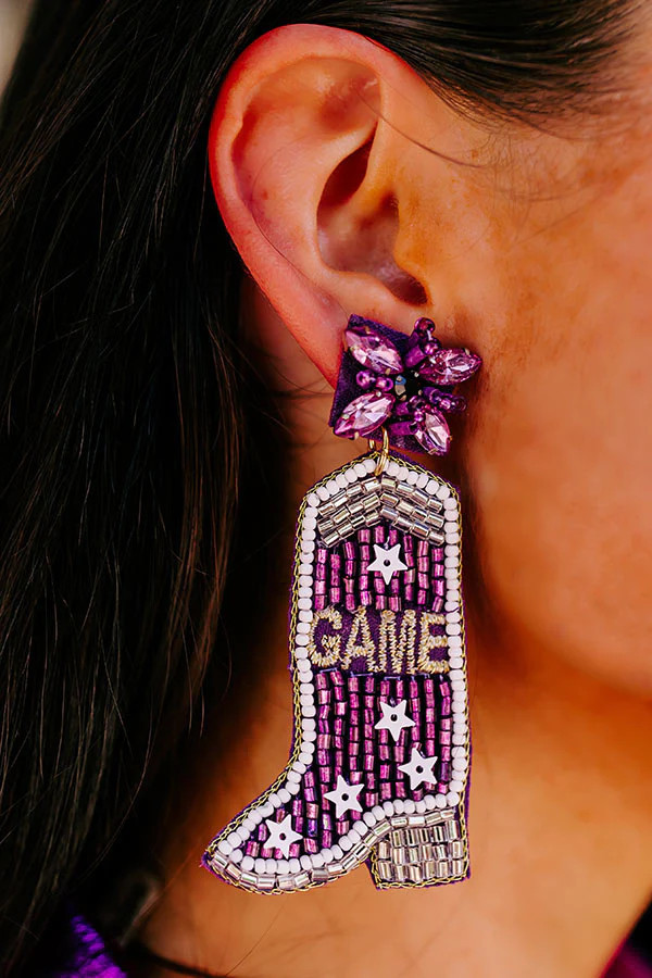 Game Day Down South Earrings In Purple | Impressions Online Boutique