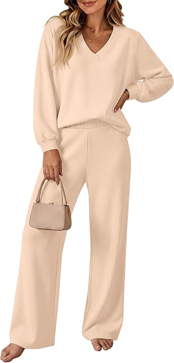ANRABESS Two Piece Sets for Women Fall Lounge Airport Outfits | Long Sleeve Top & Wide Leg Pants,... | Amazon (US)