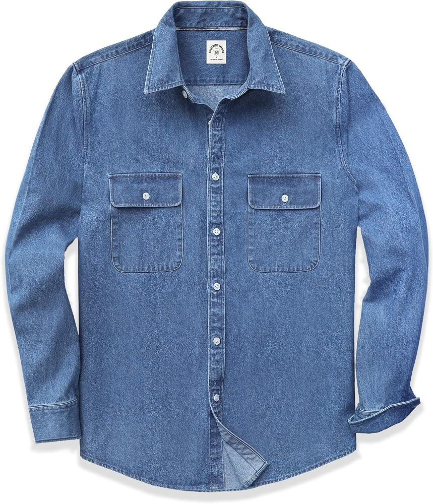 Dubinik® Denim Shirt Men Mens Denim Shirts Long Sleeve Mens Denim Button Down Shirt Cotton Regul... | Amazon (US)