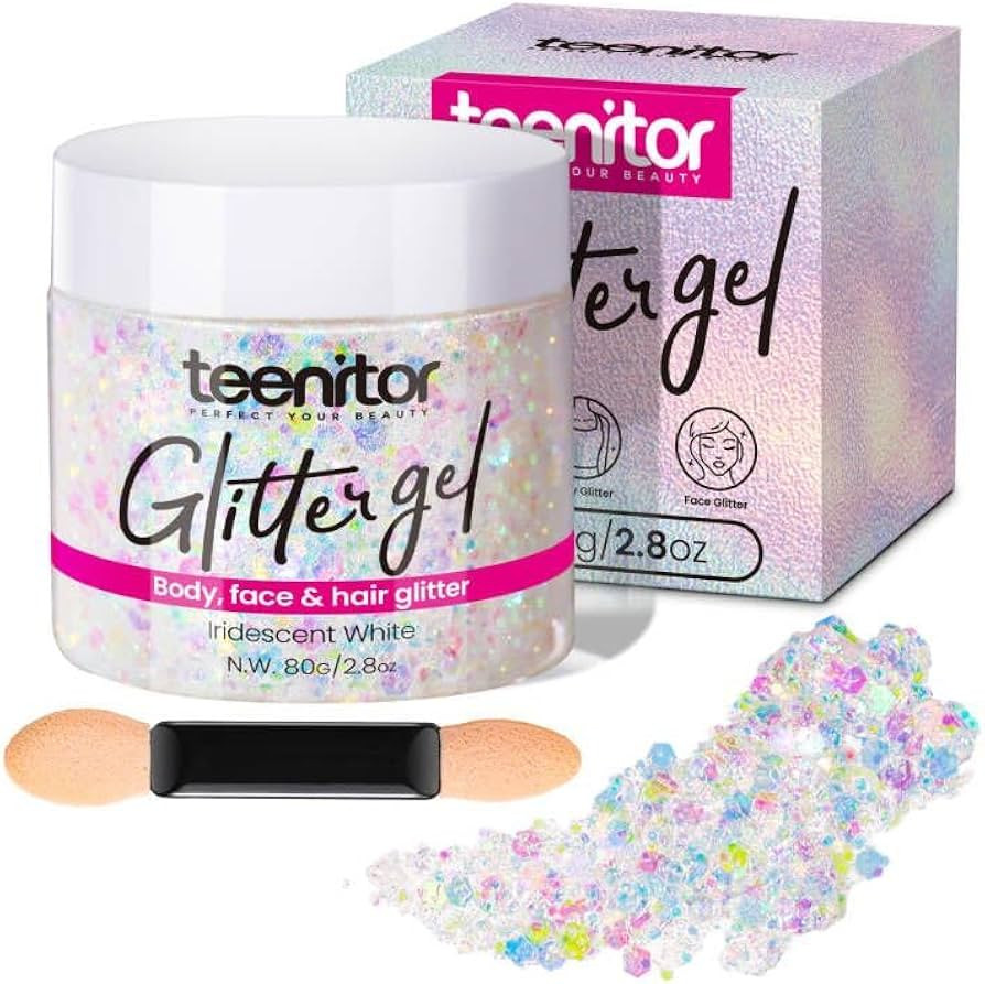 Teenitor Body Glitter, Face Glitter, White Glitter, 80g/2.8oz Face Body Glitter, Hair Glitter Gel... | Amazon (US)
