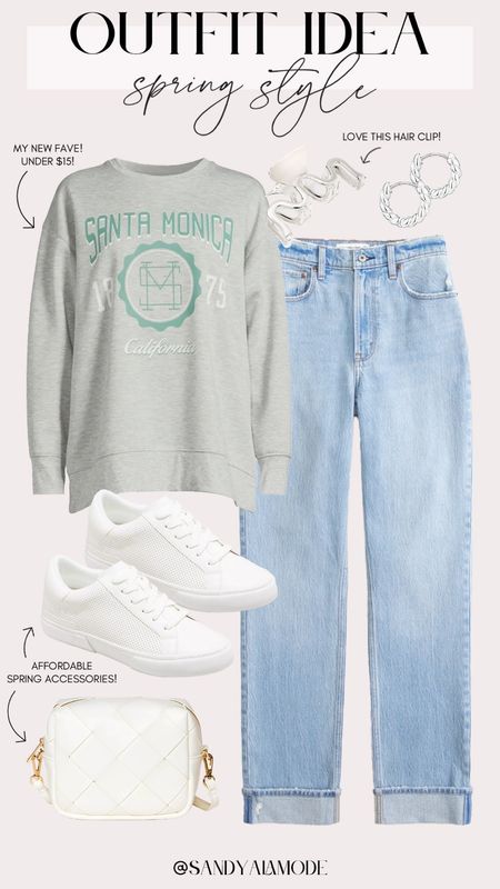 Casual outfit idea | comfy cute ootd | winter to spring transitional outfit idea | Walmart finds | Walmart fashion | Walmart graphic sweatshirt | Santa Monica graphic pullover | Abercrombie jeans | flattering denim | Target finds | Target sneakers | white spring sneakers | easy spring style | affordable spring style 

#LTKfindsunder50 #LTKSeasonal #LTKstyletip