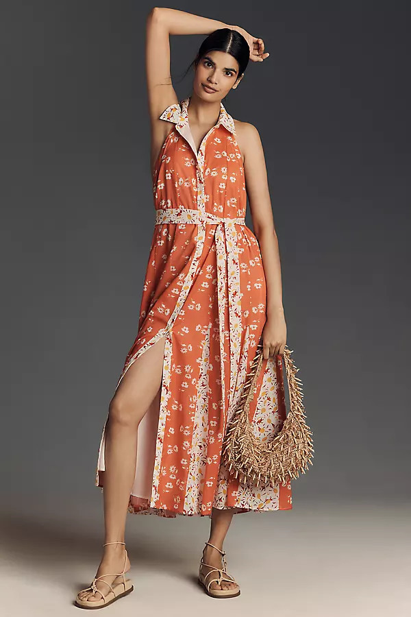 Halter Open-Back Godet Midi Shirt Dress | Anthropologie (US)