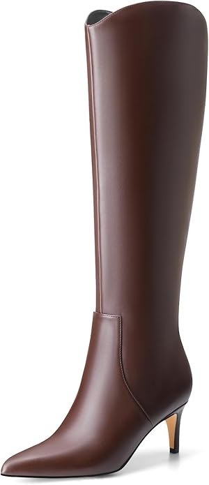 MIRAAZZURRA Kitten Heel Knee High Boots for Women Pointed Toe Low Heel Tall Boots Wide Calf Winte... | Amazon (US)