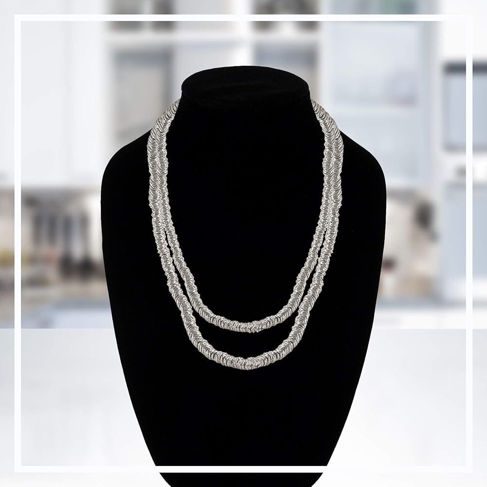 Double Strand Silver Coil Necklace, 39" Long | Amazon (US)