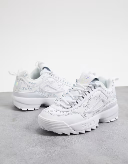 Fila Disruptor II diamante print trainers in white velvet | ASOS UK