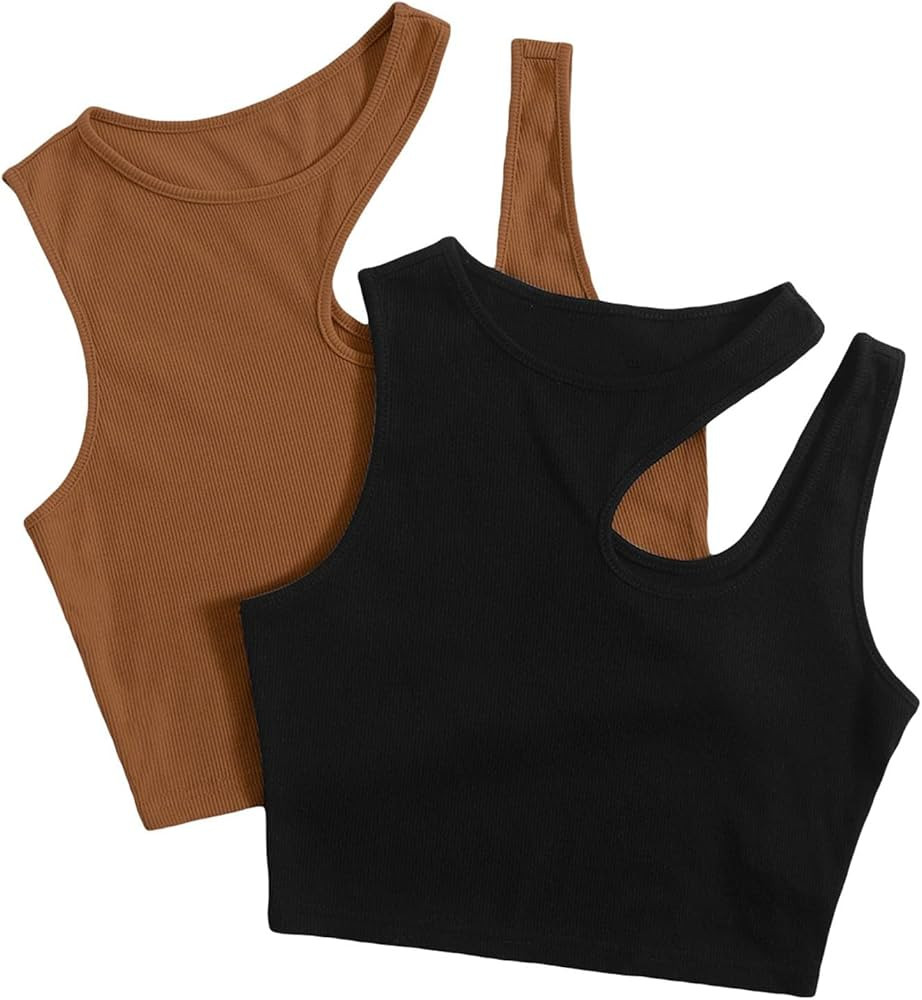 Milumia Women's 2 Piece Asymmetrical Neck Cut Out Sleeveless Crop Tank Top Set | Amazon (US)