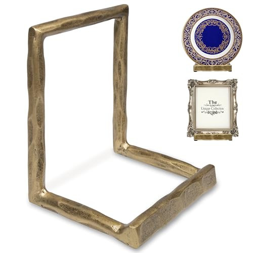 BEGINS Plate Stands for Display Hand-Forged, Solid Vintage 8-Inch Plate Display Stand, Decorative Metal Plate Holder for Book, Platter, Plaque, Photo Frame, Tabletop Art (Gold) | Amazon (US)